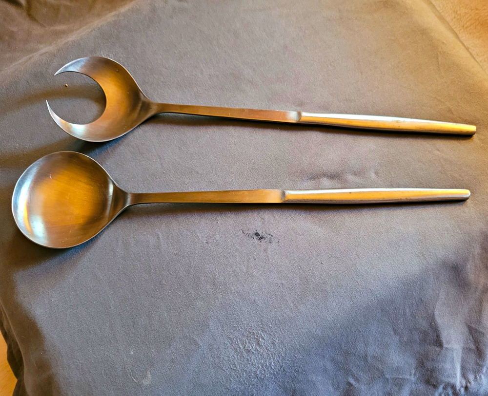Vintage Kalmar Stainless Steel Salad Servers Set Mid Century Modern MCM Italy
